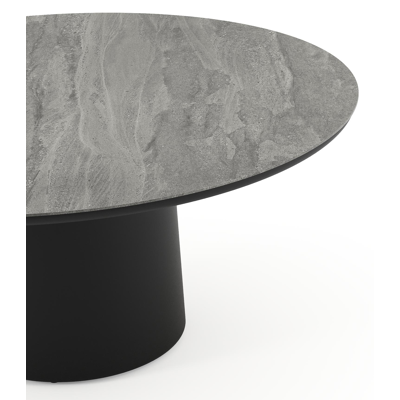 Amico low dining tuintafel rond in zwart aluminium en volkeramiek Aspen Grey - Dia. 148 x H 61 cm