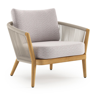 Fauteuil de jardin Orso en tecken corde ronde tissée verticalement beige et coussins en all weather sunbrella® luxe Wander Gobi