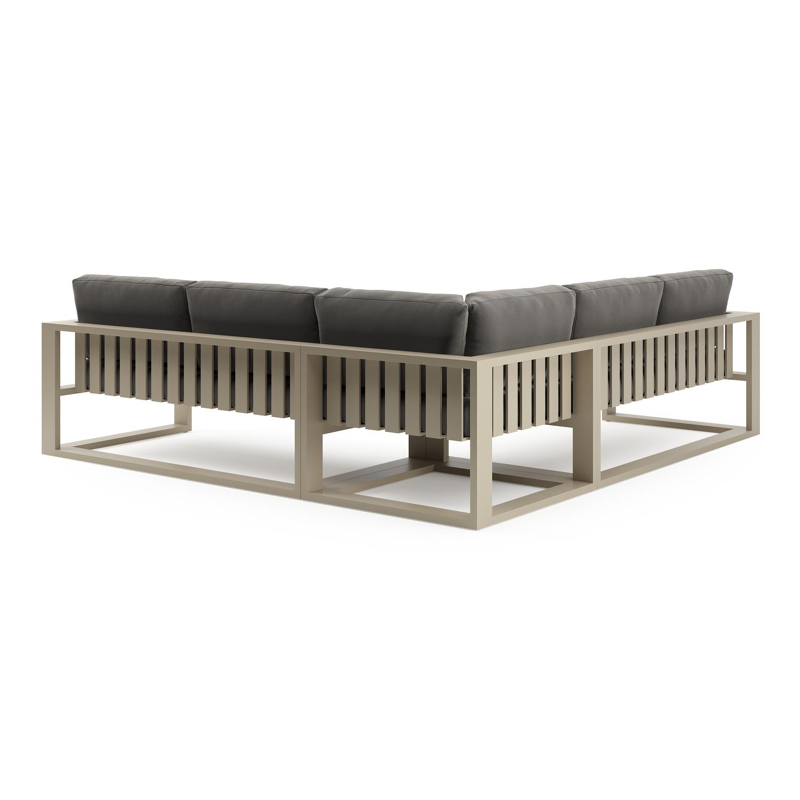 Salon de jardin d'angle Verato en aluminium beige et coussins en all weather sunbrella® luxe natte dark taupe