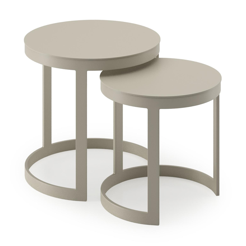 Enna loungetafels in beige aluminium - Dia. 44 x H. 64 cm + Dia. 52 x H. 52cm