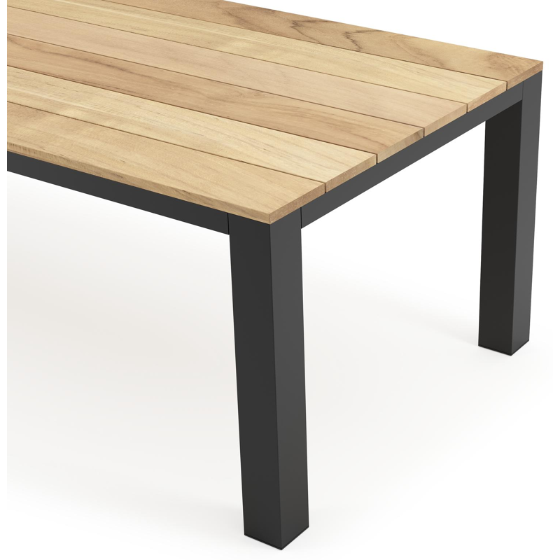 Table de jardin Nano en aluminium noir et teck - Lg 280 x Larg. 110 x H 75 cm