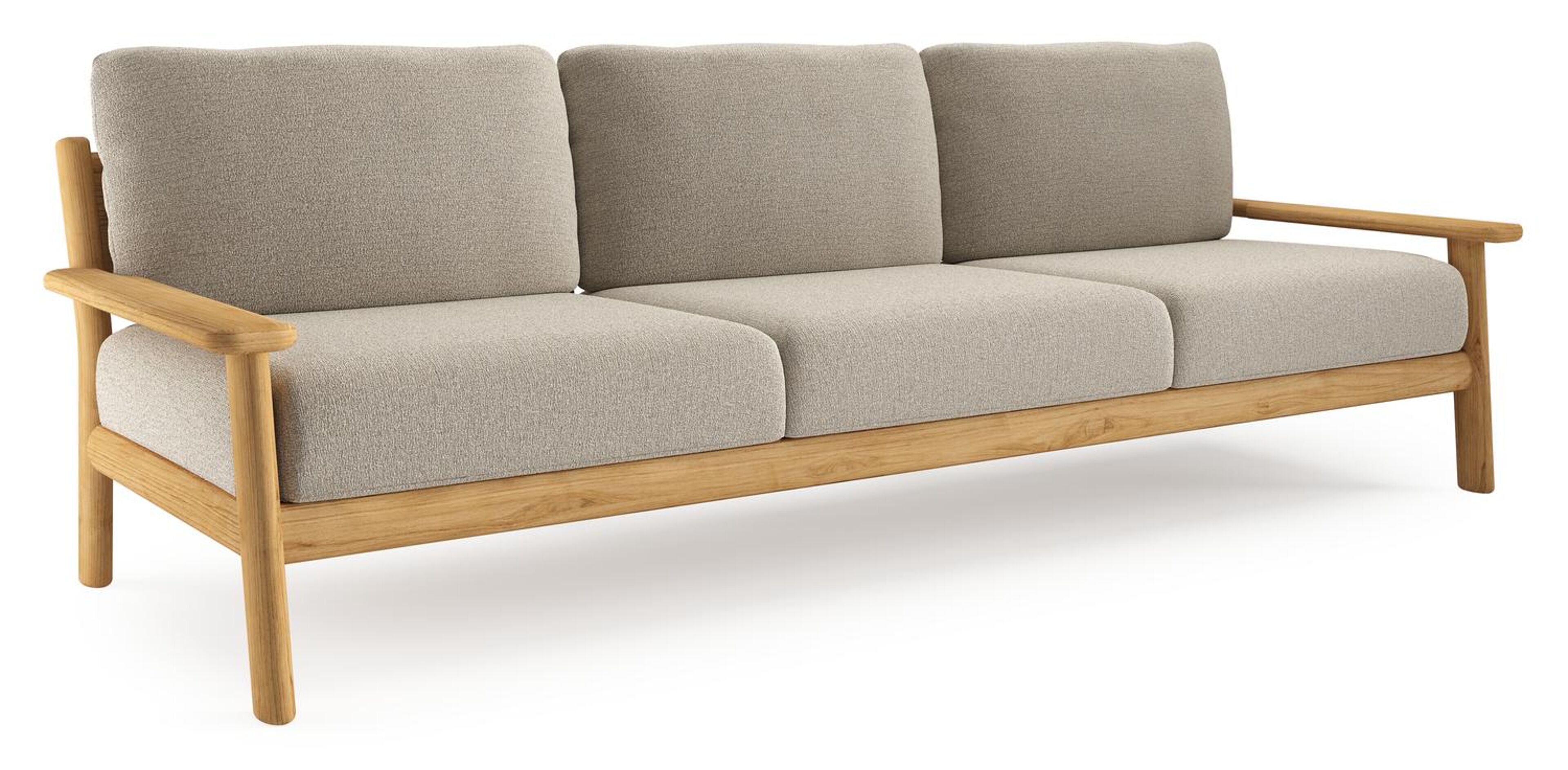 Canapé de jardin Amaro en teck et coussins en all weather cosytica catania sand