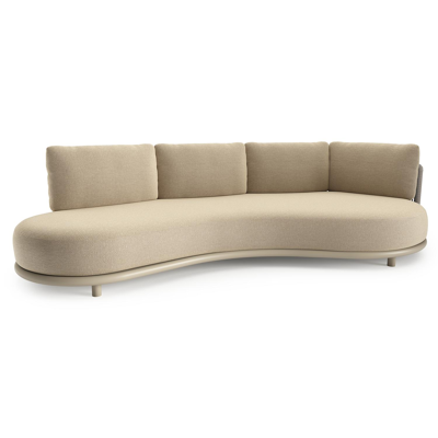 Lomano loungebank in beige aluminium en beige verticaal geweven luxe vlakke rope met althea camel all weather cosytica kussen