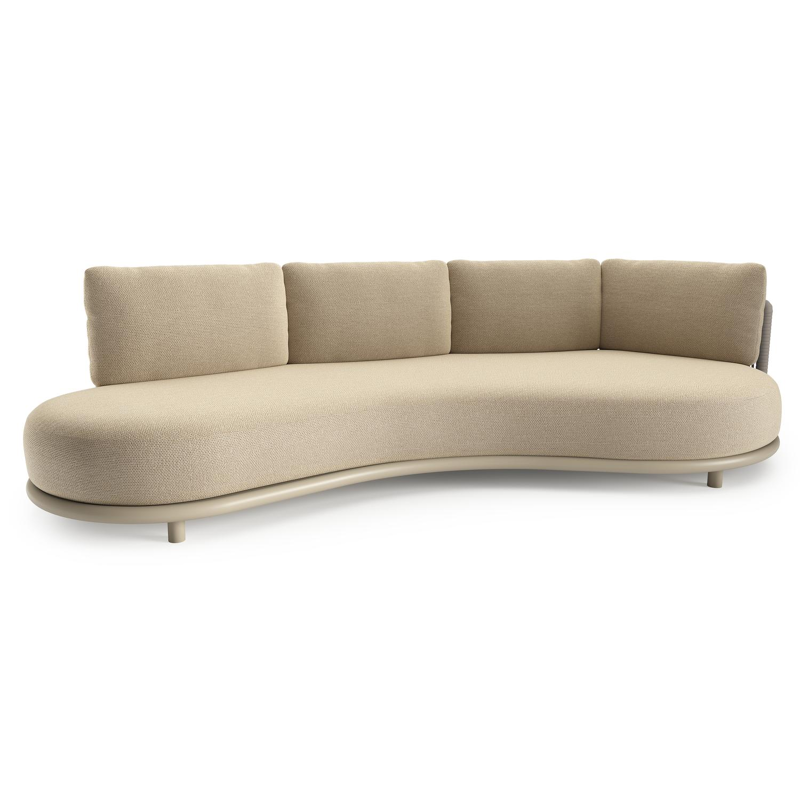 Lomano loungebank in beige aluminium en beige verticaal geweven luxe vlakke rope met althea camel all weather cosytica kussen