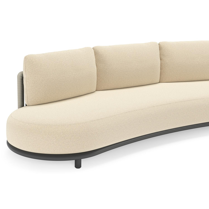 Salon de jardin Lomano en aluminium noir et corde luxe plate tissée verticalement beige et coussins en all weather solica Soul Papyrus