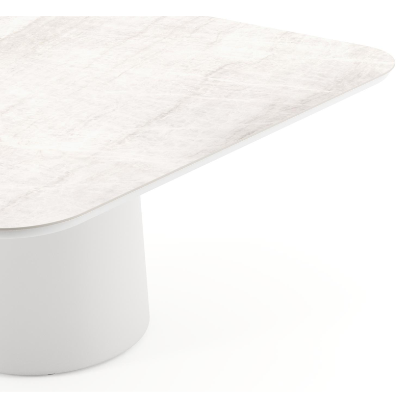 Table de jardin Amico carré arrondi en aluminium blanc et céramique pleine Taj Mahal - Lg. 148 x Lrg. 148 x Haut. 73.5 cm