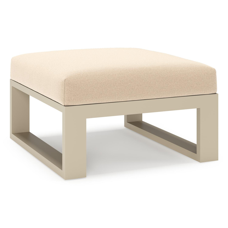 Verato poef in beige aluminium met natte heather beige all weather sunbrella® luxe kussen