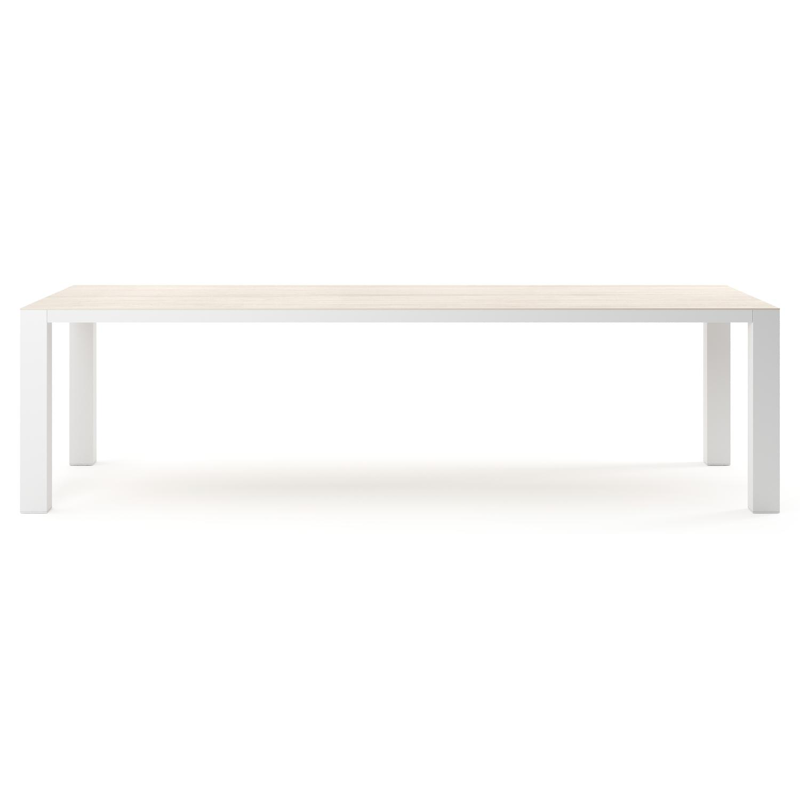 Nano tuintafel rechthoekig in wit aluminium en volkeramiek Travertino Bianco - L 280 x B 110 x H 75 cm