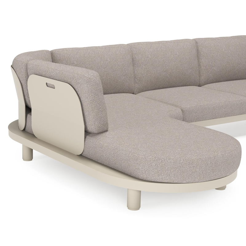 Salon de jardin d'angle Donato en aluminium beige et coussins en all weather sunbrella® luxe tundra charcoal