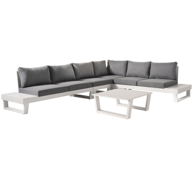 Alora loungehoek in wit aluminium met grijs polyester kussens en loungetafel