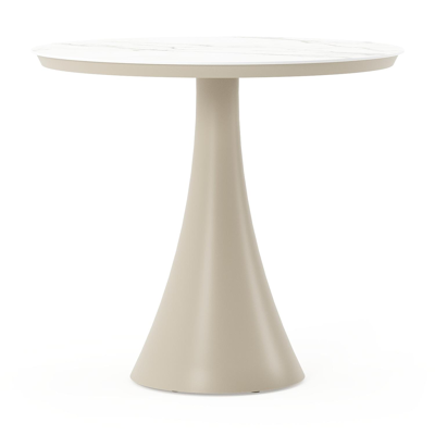 Table de jardin Fano ronde en aluminium beige et céramique pleine Calacatta - Diam. 85 x Haut. 75 cm