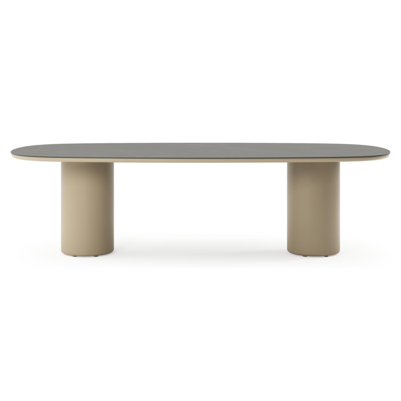 Table de jardin Amico bombo en aluminium beige et céramique pleine Calatorao - Lg. 270 x Lrg. 125 x Haut. 73.5 cm