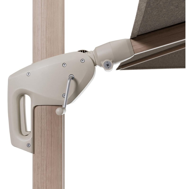 Parasol pendant Minore avec fonction tilt en aluminium aspect de bois et toile de parasol All Weather Sunbrella® Luxe Chartres Pewter - Lg.1: 280 x Lg.2: 370 cm (sans pied de parasol