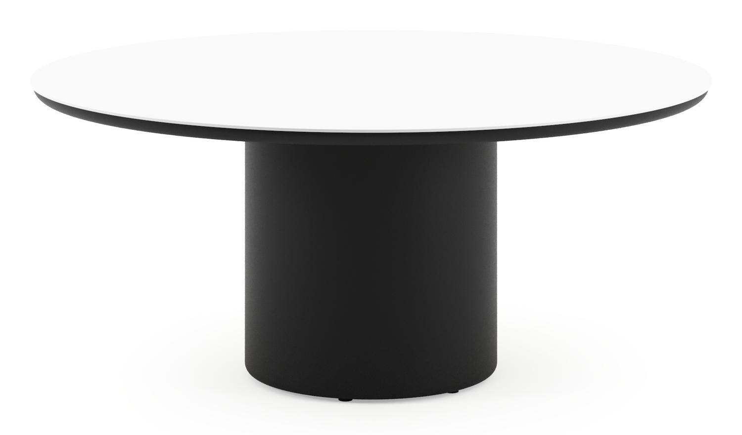 Amico low dining tuintafel rond in zwart aluminium en volkeramiek Arctic White - Dia. 148 x H 61 cm