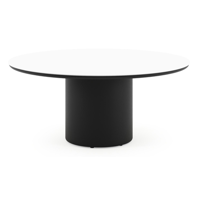 Amico low dining tuintafel rond in zwart aluminium en volkeramiek Arctic White - Dia. 148 x H 61 cm