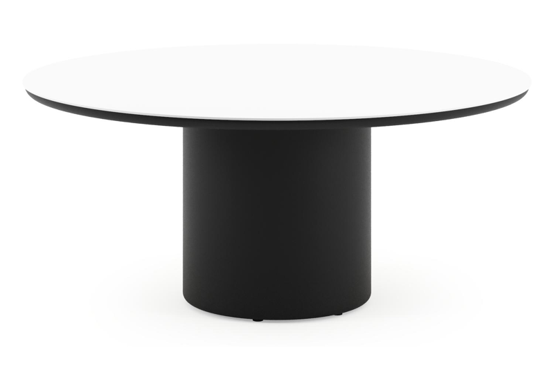 Amico low dining tuintafel rond in zwart aluminium en volkeramiek Arctic White - Dia. 148 x H 61 cm