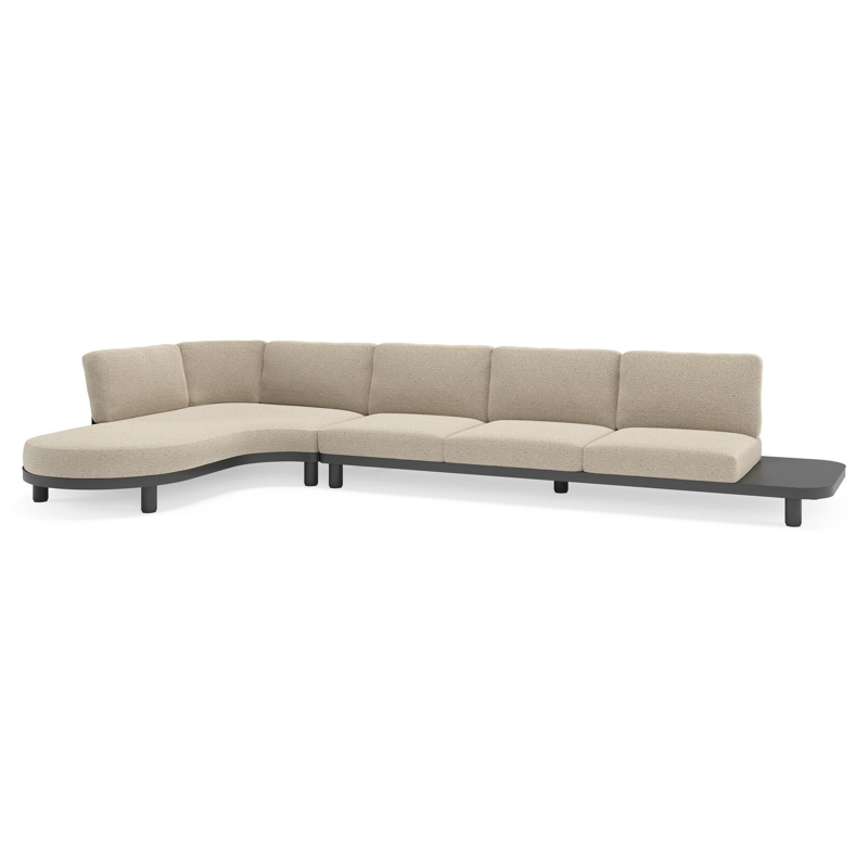 Salon de jardin d'angle Donato en aluminium noir et coussins en all weather cosytica Catania Beige