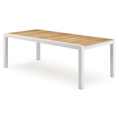 Calobra verlengbare tuintafel in wit aluminium en teak - L 220/330 x B 107 x H 75 cm
