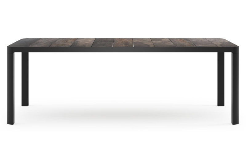 Ellara tuinset rechthoekig in zwart aluminium en keramische tegels grijs met 8 Salto tuinstoelen