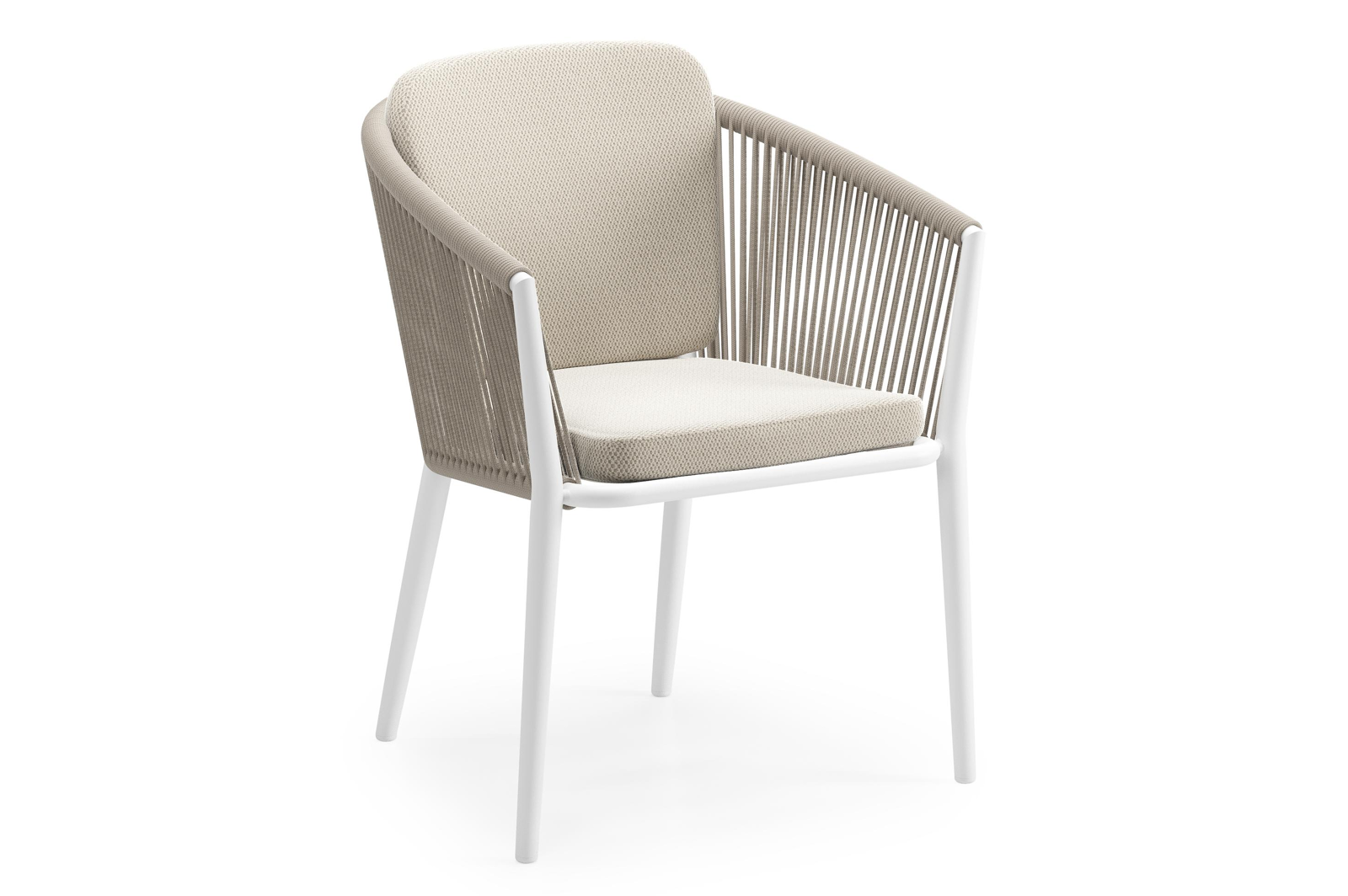 Orso tuinstoel in wit aluminium en beige verticaal geweven ronde rope met kussen in lopi marble all weather sunbrella® luxe