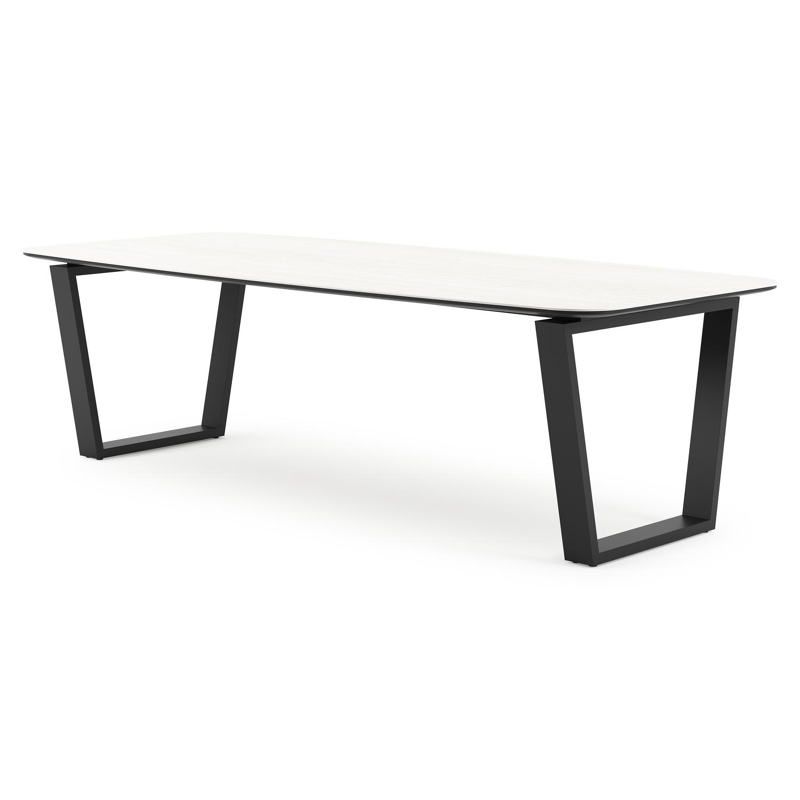 Pagino tuintafel bootvorm in zwart aluminium en volkeramiek calista - L 255 x B 115 x H 73 cm