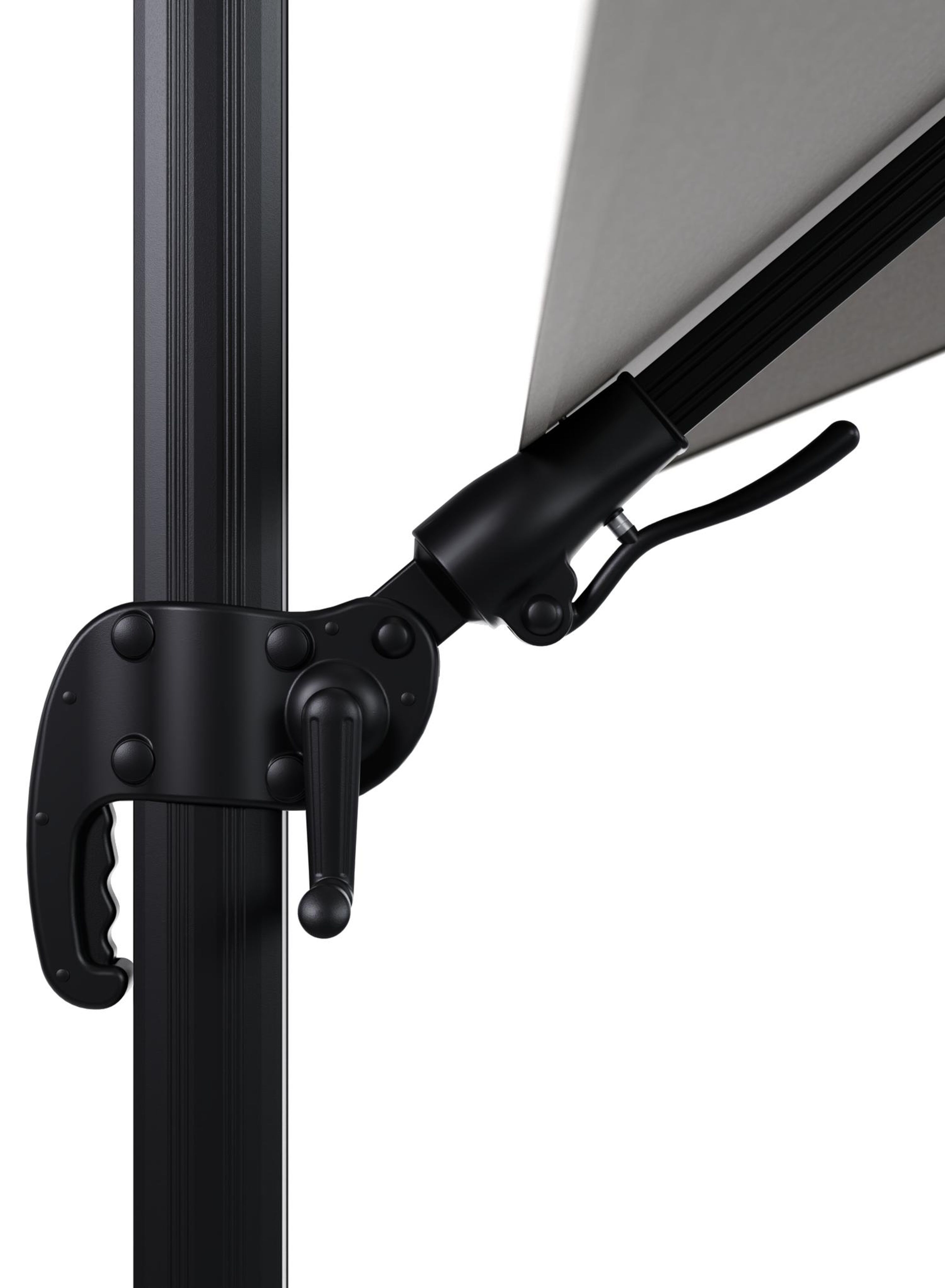 Parasol pendant Avola avec fonction tilt en aluminium noir avec toile de parasol en weather+ softtouch gris - Larg1 200 x Larg2 300 cm (sans pied de parasol)