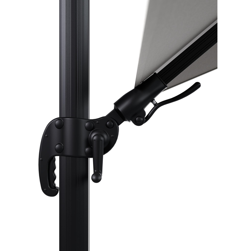 Avola zweefparasol met tiltfunctie in zwart aluminium met grijs weather+ softtouch parasoldoek - L1 200 x L2 300 cm met parasolvoet Avola 90 kg