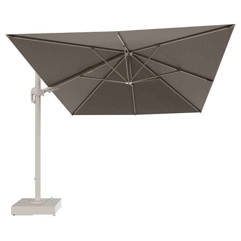 Rufina zweefparasol met tiltfunctie in beige aluminium en Firenze Earth All Weather Solica parasoldoek - L1 400 x L2 300 cm met parasolvoet Minore 150 kg met wielen
