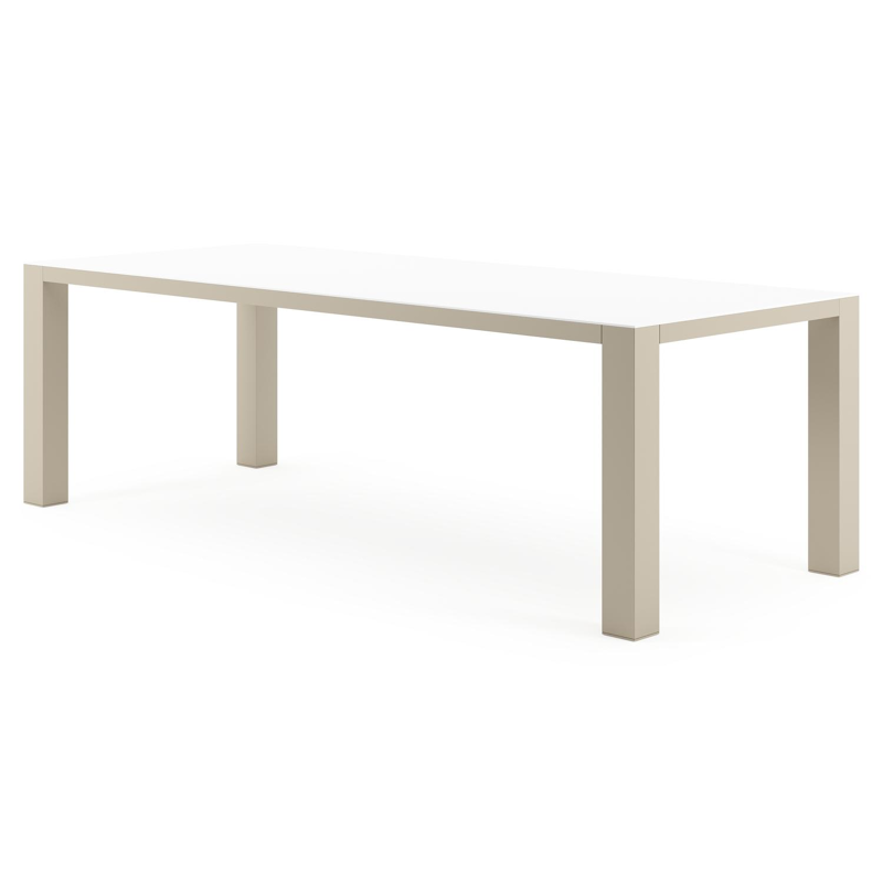 Nano tuintafel rechthoekig in beige aluminium en volkeramiek Arctic White - L 240 x B 100 x H 75 cm
