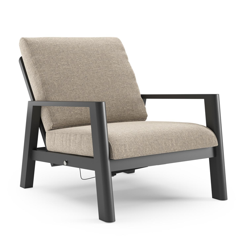 Cirello loungestoel in zwart aluminium met chartres pewter all weather sunbrella® luxe kussen