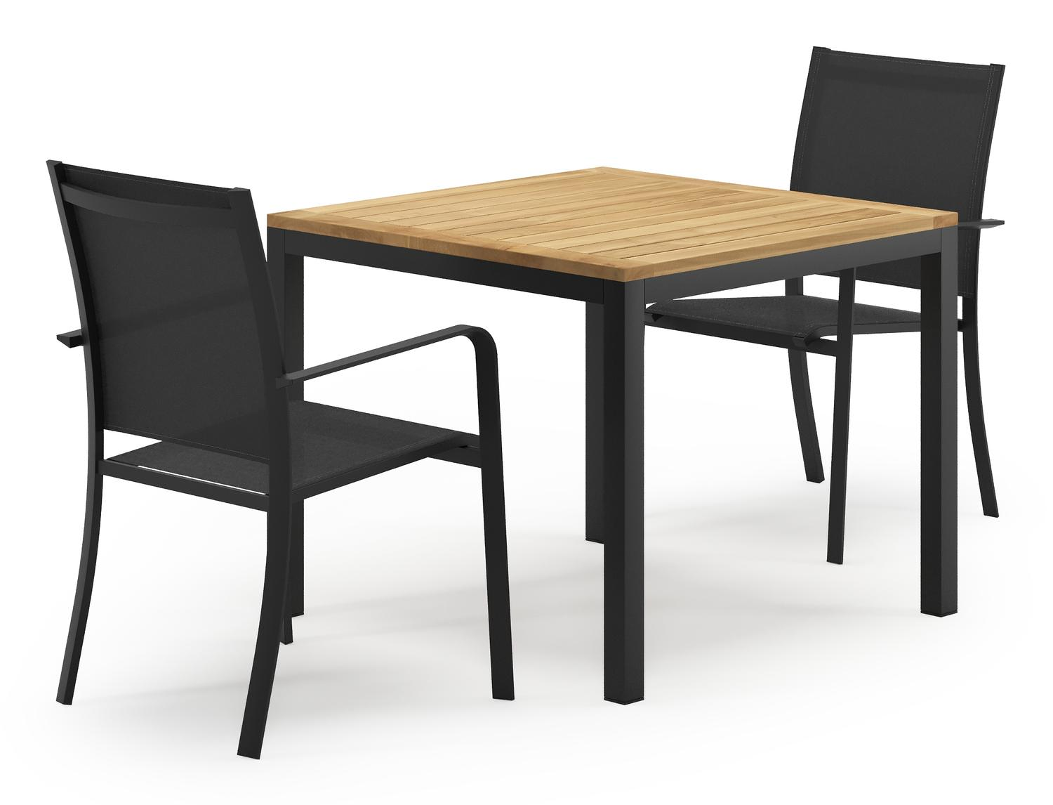 Ensemble de jardin Feltro en aluminium noir et teck Natural Finish avec 2 chaises de jardin Calobra