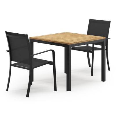 Feltro tuinset in zwart aluminium en teak Natural Finish met 2 Calobra tuinstoelen