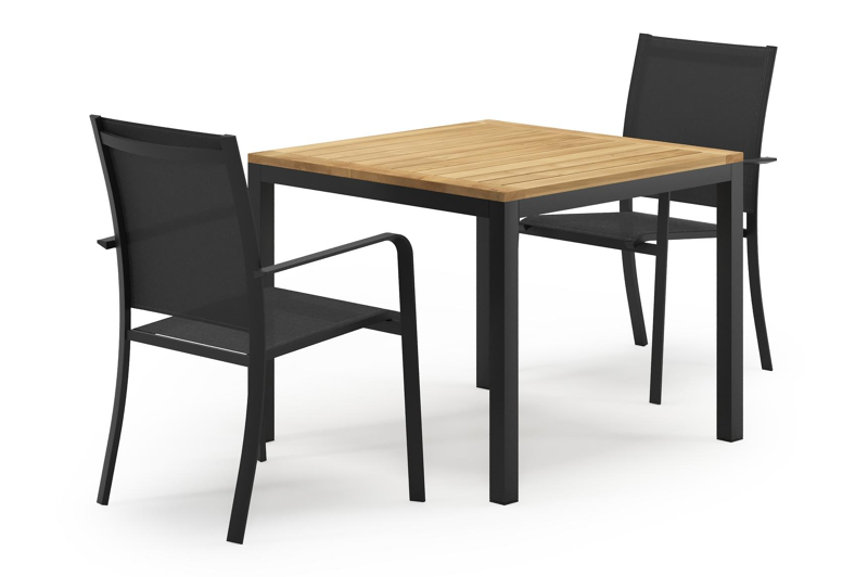 Feltro tuinset in zwart aluminium en teak Natural Finish met 2 Calobra tuinstoelen