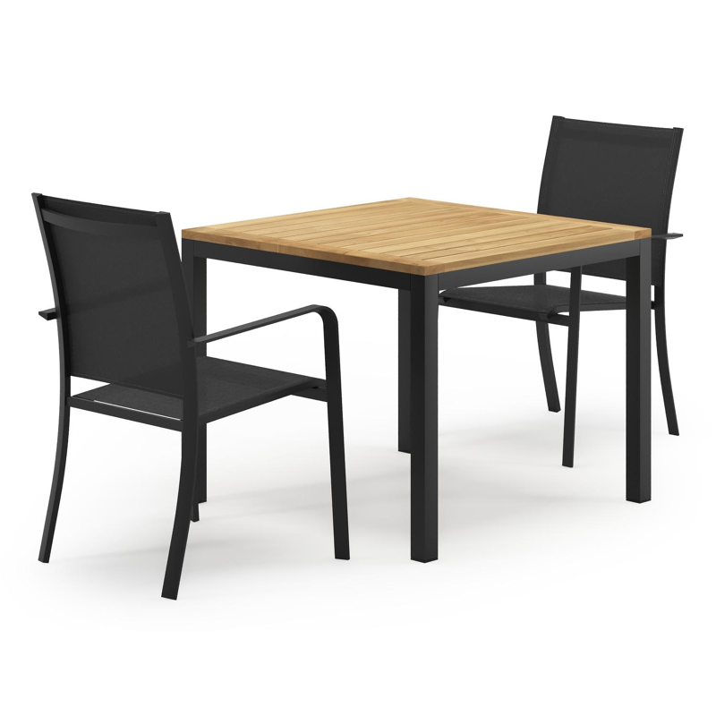 Feltro tuinset in zwart aluminium en teak Natural Finish met 2 Calobra tuinstoelen