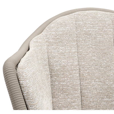 Pagino tuinstoel in teak en beige verticaal geweven ronde rope met zitkussen in All Weather Sunbrella® Luxe Tundra Sand