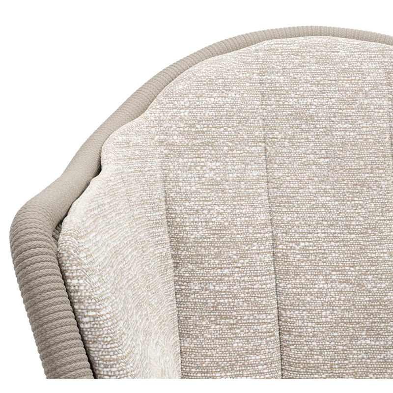 Pagino tuinstoel in teak en beige verticaal geweven ronde rope met zitkussen in All Weather Sunbrella® Luxe Tundra Sand