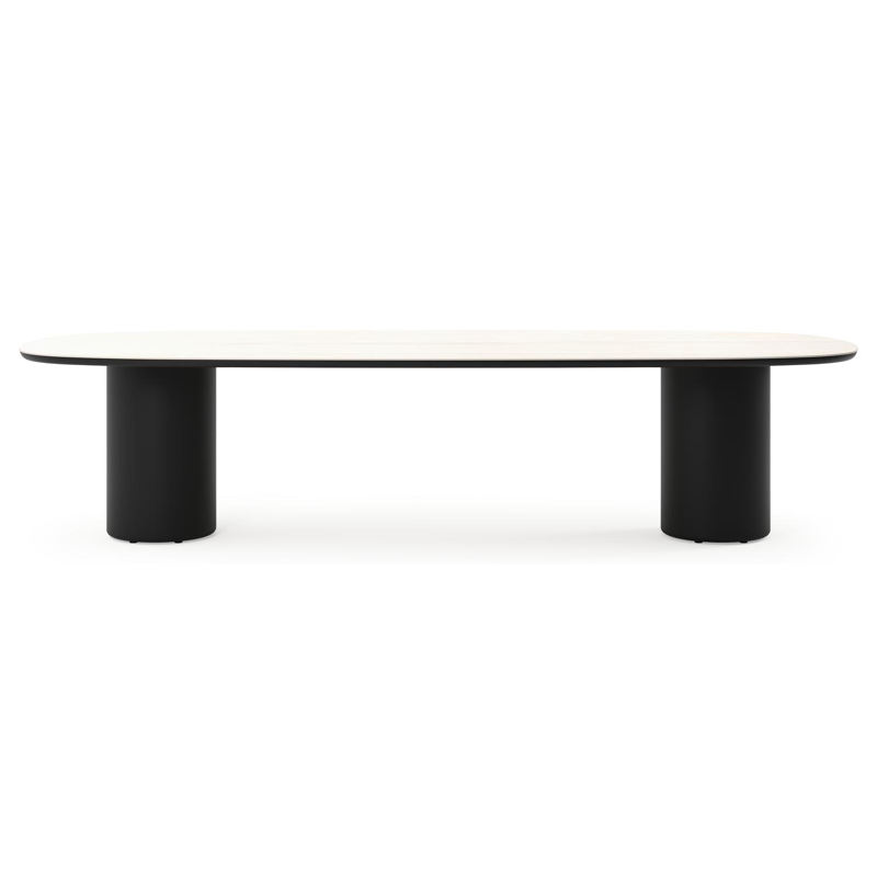 Amico tuintafel bombo in zwart aluminium en volkeramiek Travertino Bianco - L 320 x B 130 x H 73.5 cm