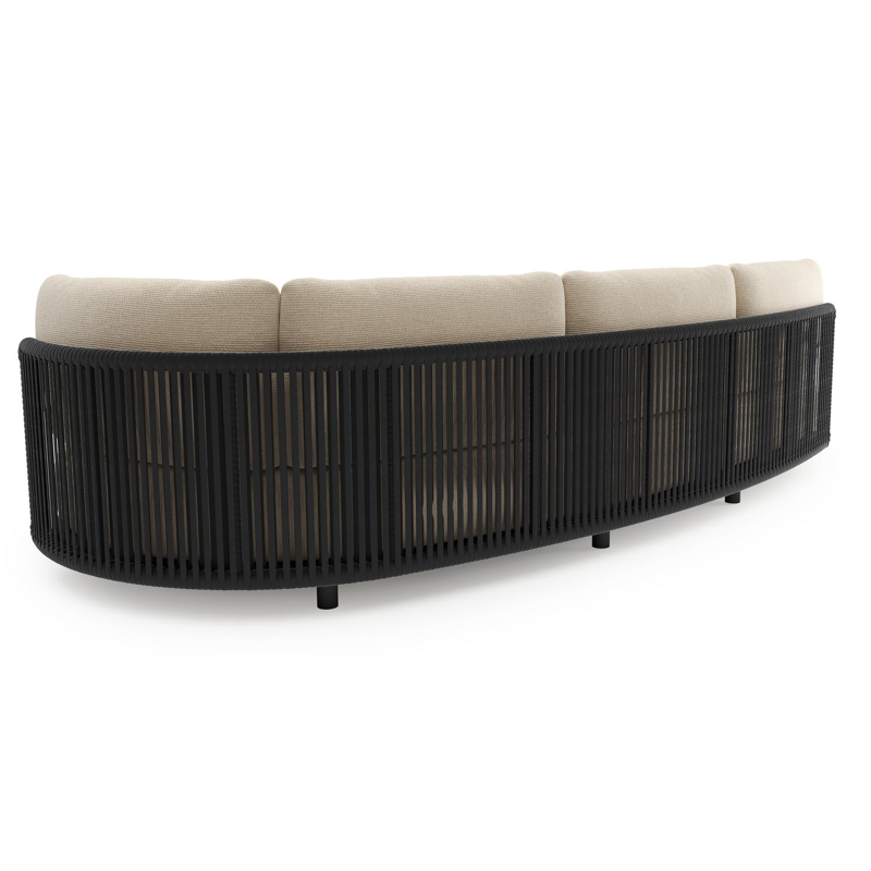 Lomano loungebank in zwart aluminium en zwart verticaal geweven luxe vlakke rope met althea chalk all weather cosytica kussen