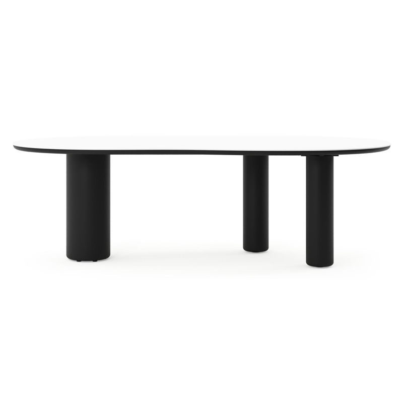 Amico tuintafel organisch in zwart aluminium en volkeramiek Arctic White - L 240 x B 110 x H 73.5 cm
