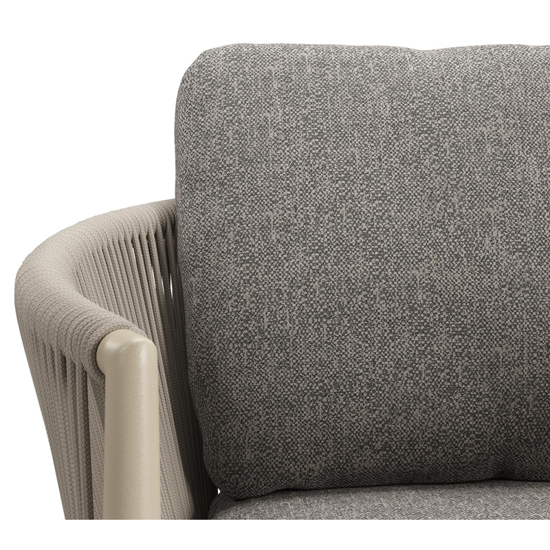 Chaise de jardin Organo en aluminium noir et corde ronde tissée verticalement beige avec coussin en All Weather Sunbrella® Luxe Chartres Drizzle