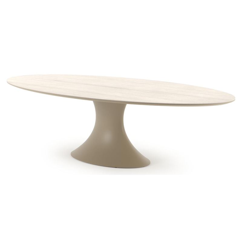 Fano tuintafel ovaal in beige aluminium en volkeramiek Travertino Bianco - L 288 x B 148 x H 75 cm