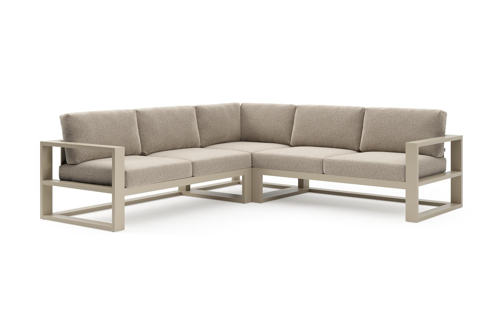 Verato loungehoek in beige aluminium met chartres pewter all weather sunbrella® luxe kussen