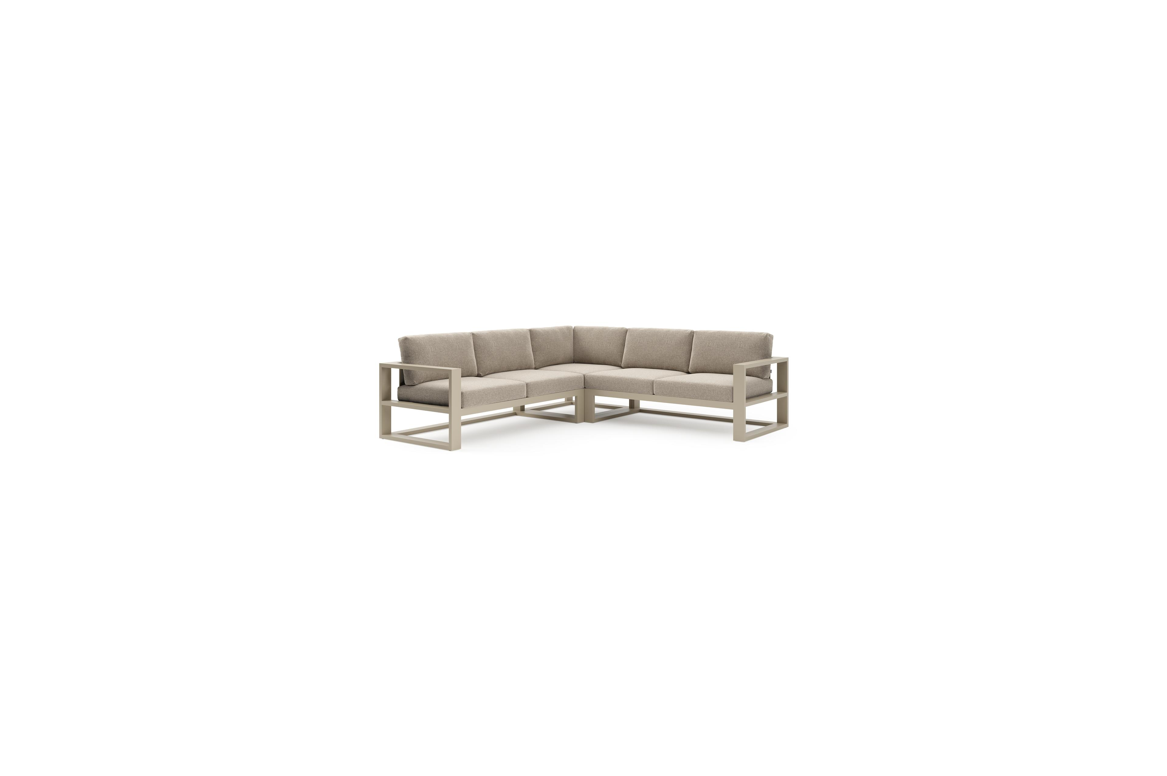 Salon de jardin d'angle Verato en aluminium beige et coussins en all weather sunbrella® luxe chartres pewter