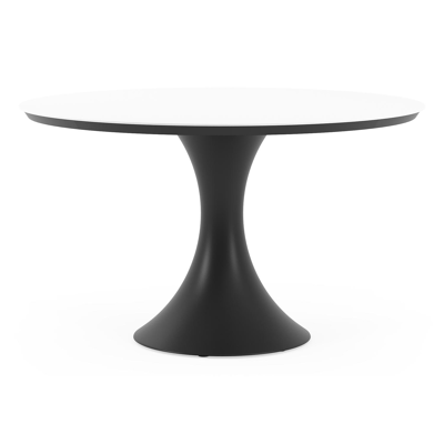 Fano tuintafel rond in zwart aluminium en volkeramiek Arctic White - Dia. 130 x H 75 cm