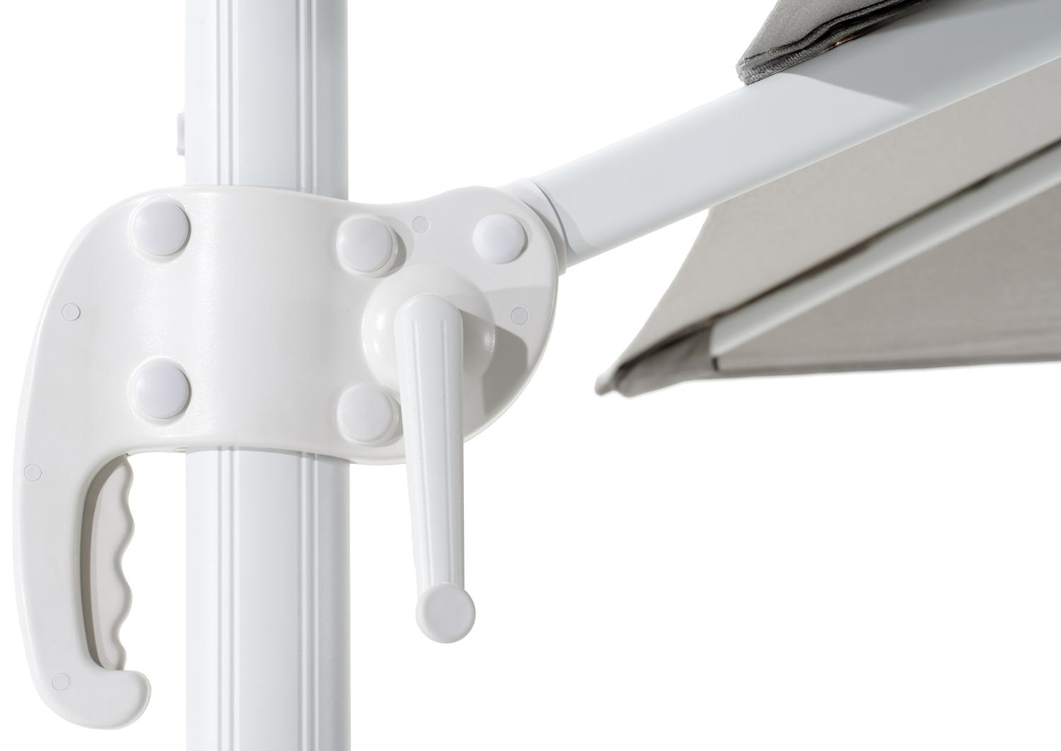 Calpe zweefparasol in wit aluminium met grijs weather+ softtouch parasoldoek - L1 270 x L2 270 cm (zonder voet)