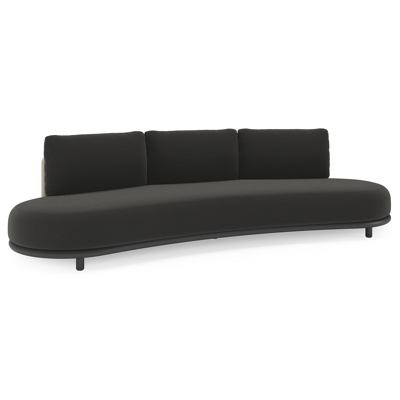 Lomano loungebank in zwart aluminium en beige verticaal geweven luxe vlakke rope met Natte Sooty all weather sunbrella® luxe