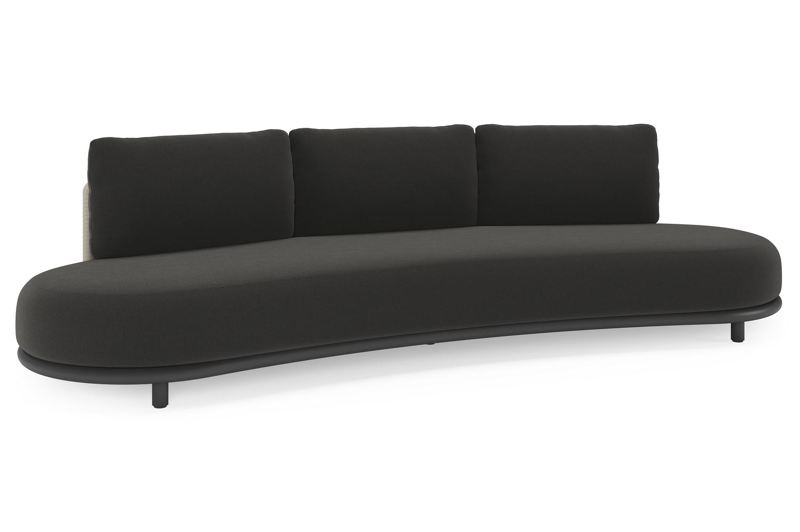 Lomano loungebank in zwart aluminium en beige verticaal geweven luxe vlakke rope met Natte Sooty all weather sunbrella® luxe