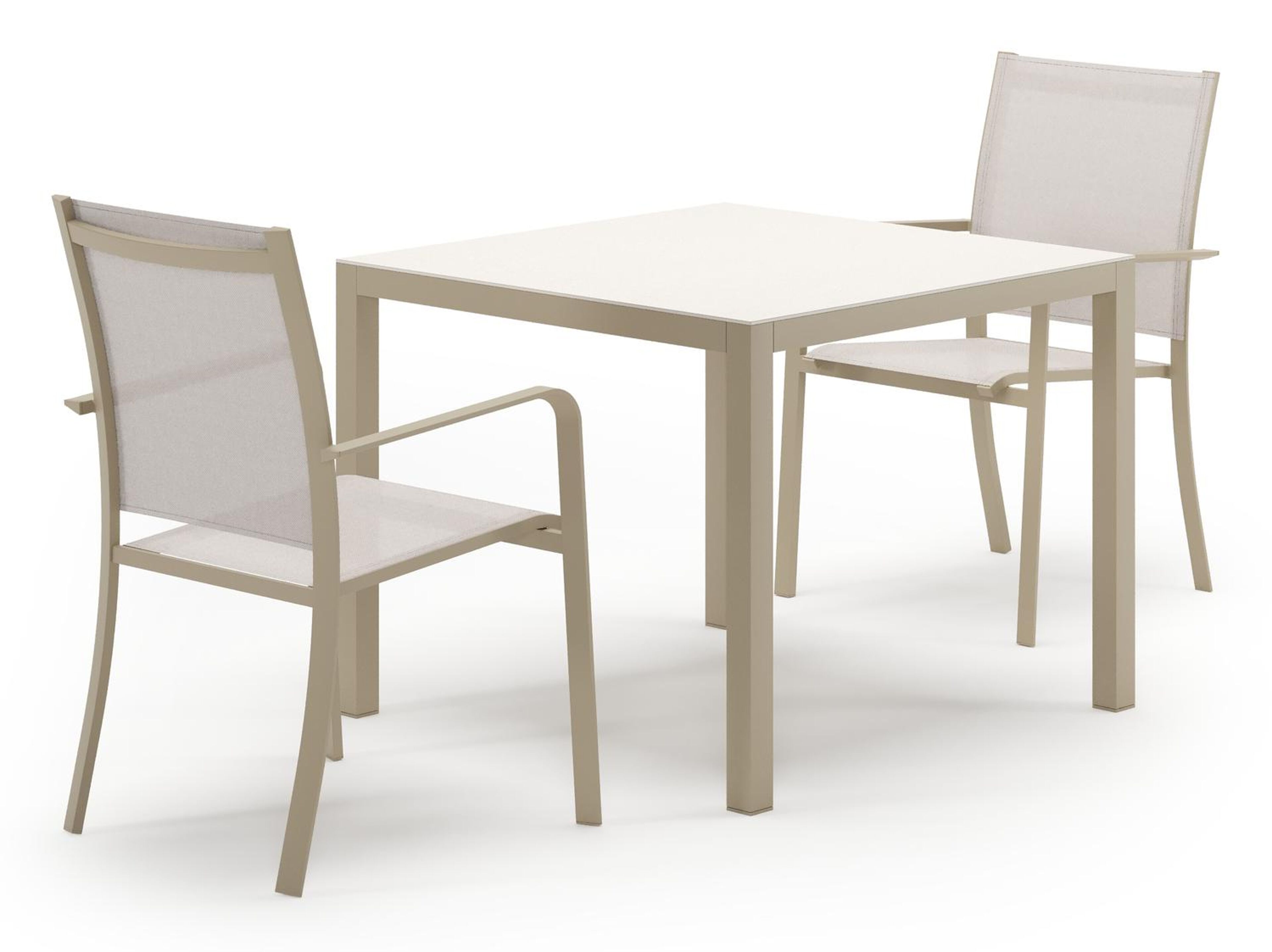 Ensemble de jardin Feltro en aluminium beige et sintered stone crema minerale avec 2 chaises de jardin empilable Calobra