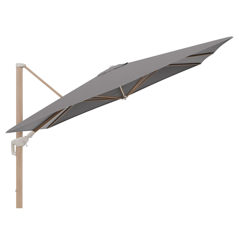 Minore zweefparasol met tiltfunctie in houtlook aluminium en Chartres Drizzle All Weather Sunbrella® Luxe parasoldoek - L1: 280 x L2: 370 cm (zonder voet)