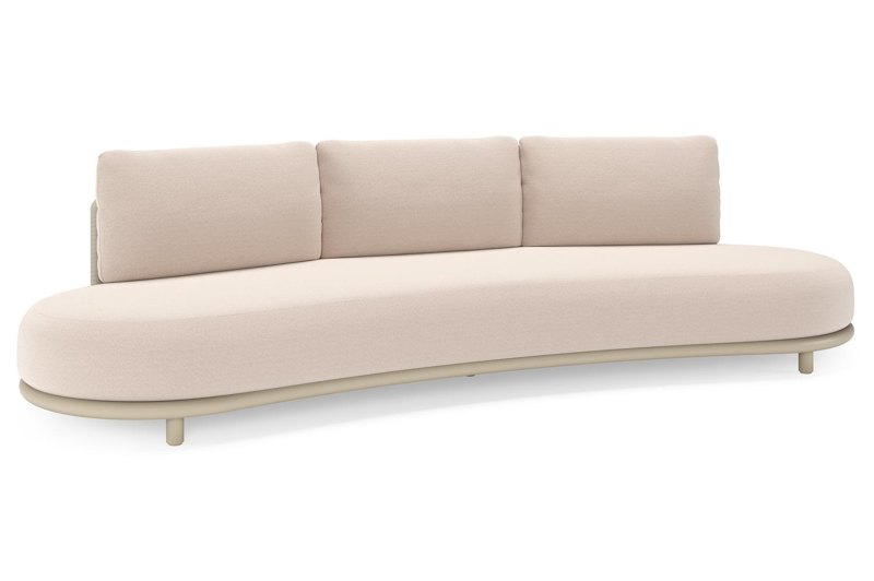 Lomano loungebank in beige aluminium en beige verticaal geweven luxe vlakke rope met Wander Pilat all weather sunbrellaÂ® luxe